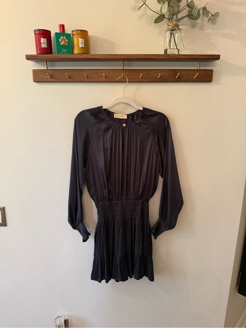 By Together Navy Long-Sleeve Smocked Waist Dress